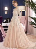 Zoe Ball-Gown/Princess Scoop Neck Court Train Tulle Lace Wedding Dress UKP0013902