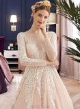 Zoe Ball-Gown/Princess Scoop Neck Court Train Tulle Lace Wedding Dress UKP0013902