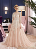 Zoe Ball-Gown/Princess Scoop Neck Court Train Tulle Lace Wedding Dress UKP0013902