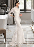 Norah Trumpet/Mermaid High Neck Sweep Train Wedding Dress UKP0013908