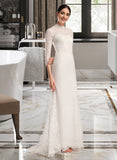 Norah Trumpet/Mermaid High Neck Sweep Train Wedding Dress UKP0013908