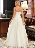 Lina A-Line Scoop Neck Floor-Length Chiffon Lace Wedding Dress UKP0013909