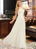 Lina A-Line Scoop Neck Floor-Length Chiffon Lace Wedding Dress UKP0013909