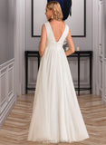 Reyna A-Line V-neck Floor-Length Chiffon Wedding Dress With Split Front UKP0013911