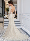 Hannah Trumpet/Mermaid V-neck Court Train Tulle Wedding Dress With Beading UKP0013916