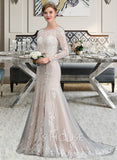 Mckinley Trumpet/Mermaid Scoop Neck Court Train Tulle Wedding Dress With Beading Sequins Bow(s) UKP0013918