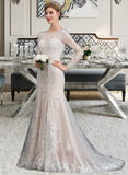 Mckinley Trumpet/Mermaid Scoop Neck Court Train Tulle Wedding Dress With Beading Sequins Bow(s) UKP0013918