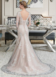 Mckinley Trumpet/Mermaid Scoop Neck Court Train Tulle Wedding Dress With Beading Sequins Bow(s) UKP0013918