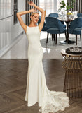 Nyasia Trumpet/Mermaid Scoop Neck Court Train Chiffon Lace Wedding Dress With Lace UKP0013920