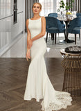 Nyasia Trumpet/Mermaid Scoop Neck Court Train Chiffon Lace Wedding Dress With Lace UKP0013920