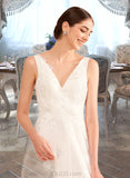 Pearl A-Line V-neck Court Train Wedding Dress With Lace UKP0013930