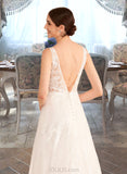 Pearl A-Line V-neck Court Train Wedding Dress With Lace UKP0013930