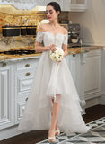 Casey A-Line Asymmetrical Organza Wedding Dress With Sequins UKP0013931