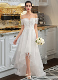 Casey A-Line Asymmetrical Organza Wedding Dress With Sequins UKP0013931