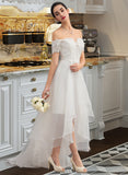 Casey A-Line Asymmetrical Organza Wedding Dress With Sequins UKP0013931