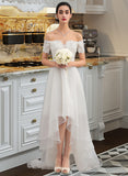 Casey A-Line Asymmetrical Organza Wedding Dress With Sequins UKP0013931