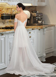 Casey A-Line Asymmetrical Organza Wedding Dress With Sequins UKP0013931