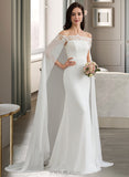 Alani Sheath/Column Court Train Chiffon Wedding Dress UKP0013932