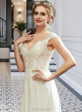 June A-Line V-neck Floor-Length Wedding Dress With Lace UKP0013933