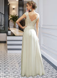 June A-Line V-neck Floor-Length Wedding Dress With Lace UKP0013933