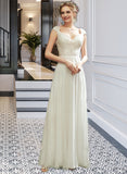 June A-Line V-neck Floor-Length Wedding Dress With Lace UKP0013933