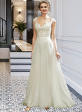 June A-Line V-neck Floor-Length Wedding Dress With Lace UKP0013933