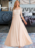 Danica A-Line Illusion Floor-Length Chiffon Lace Wedding Dress With Beading Sequins UKP0013934