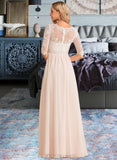 Danica A-Line Illusion Floor-Length Chiffon Lace Wedding Dress With Beading Sequins UKP0013934