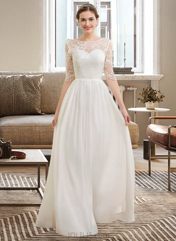 Janelle A-Line Illusion Floor-Length Chiffon Wedding Dress UKP0013935