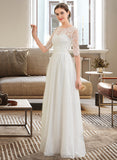 Janelle A-Line Illusion Floor-Length Chiffon Wedding Dress UKP0013935