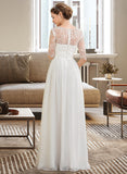 Janelle A-Line Illusion Floor-Length Chiffon Wedding Dress UKP0013935