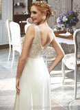 Karma A-Line V-neck Floor-Length Wedding Dress With Lace Sequins Split Front UKP0013937