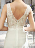 Karma A-Line V-neck Floor-Length Wedding Dress With Lace Sequins Split Front UKP0013937