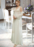 Karma A-Line V-neck Floor-Length Wedding Dress With Lace Sequins Split Front UKP0013937