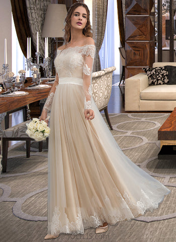 Dulce A-Line Floor-Length Tulle Lace Wedding Dress UKP0013938