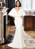 Daphne Trumpet/Mermaid V-neck Sweep Train Stretch Crepe Wedding Dress With Beading UKP0013940