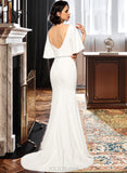 Daphne Trumpet/Mermaid V-neck Sweep Train Stretch Crepe Wedding Dress With Beading UKP0013940