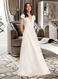 Xiomara A-Line V-neck Floor-Length Wedding Dress UKP0013943