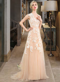 Madilyn A-Line V-neck Sweep Train Tulle Wedding Dress UKP0013944