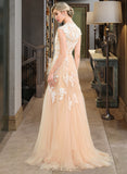 Madilyn A-Line V-neck Sweep Train Tulle Wedding Dress UKP0013944