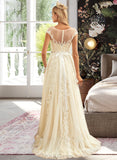 Amani A-Line Scoop Neck Sweep Train Tulle Lace Wedding Dress With Ruffle Lace UKP0013945