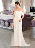 Jaelyn Trumpet/Mermaid Off-the-Shoulder Sweep Train Wedding Dress With Ruffle UKP0013946