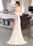 Jaelyn Trumpet/Mermaid Off-the-Shoulder Sweep Train Wedding Dress With Ruffle UKP0013946