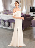 Jaelyn Trumpet/Mermaid Off-the-Shoulder Sweep Train Wedding Dress With Ruffle UKP0013946