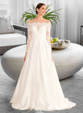 Desiree Ball-Gown/Princess Off-the-Shoulder Court Train Wedding Dress With Lace UKP0013948