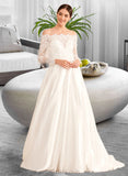 Desiree Ball-Gown/Princess Off-the-Shoulder Court Train Wedding Dress With Lace UKP0013948