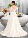 Desiree Ball-Gown/Princess Off-the-Shoulder Court Train Wedding Dress With Lace UKP0013948