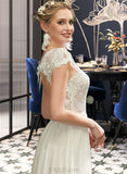 Sharon A-Line Illusion Floor-Length Wedding Dress With Lace Sequins UKP0013949