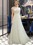 Sharon A-Line Illusion Floor-Length Wedding Dress With Lace Sequins UKP0013949