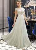 Sharon A-Line Illusion Floor-Length Wedding Dress With Lace Sequins UKP0013949